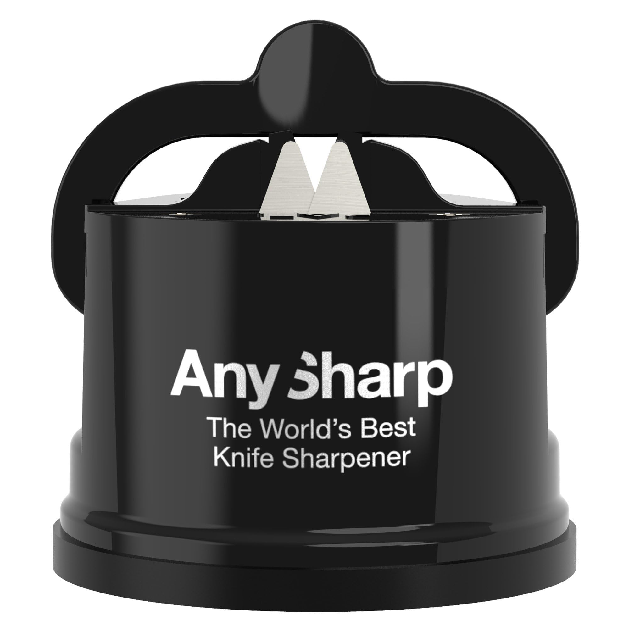 AnySharp Knife Sharpener, Hands-Free Safety, PowerGrip Suction, Safely Sharpens All Kitchen Knives, Ideal for Hardened Steel & Serrated, World's Best, Compact, One Size, Black