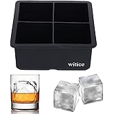 witice Silicone Ice Cube Trays Large for Whisky(2.5-Inches) - Whiskey Ice Cube Mold, With Easy Release Ice Cubes for Whiskey and For Cocktail,Food Grade (Black 1 Tray)