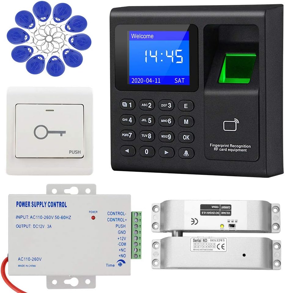 KDL Complete RFID Access Control System Fingerprint Access Controller Keypad, DC12V / 3A Power Supply Transformer