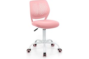 Giantex Kids Desk Chair, Children Armless Study Furniture with Adjustable Height, Ergonomic Kids Office Seat with Wheels, Rolling Swivel Mesh Task Chair for Girls Boys Teens, Pink