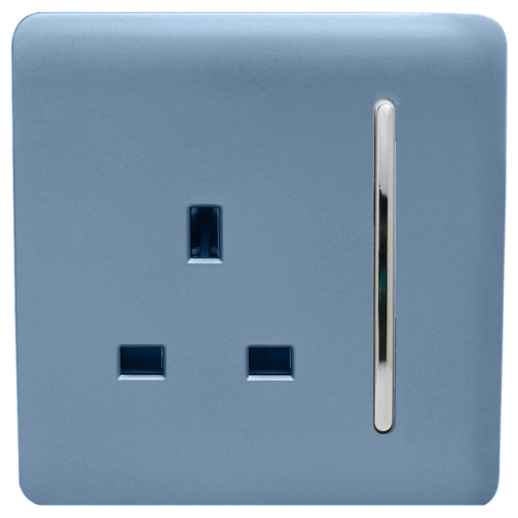 Trendi 1 Gang Raised Artistic Modern Glossy Screwless 13 Amp Single Pole with Chrome Switched UK Standard Electrical Double Wall Plug Socket in Sky Blue - ART-SKT13SK
