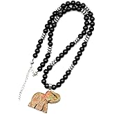 ElisaJewelryArt - Natural Green Aventurine Crystal Elephant Pendant Black Onyx Stone Beaded Necklace Genuine Gemstone Opportunity Stone Clasp Closure Necklace Unisex Necklace