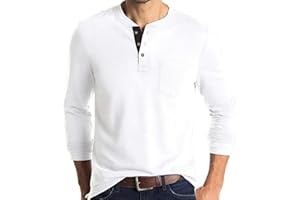 Lexiart Mens Fashion Henley Shirts Long Sleeve Button Cotton T-Shirt with Pocket