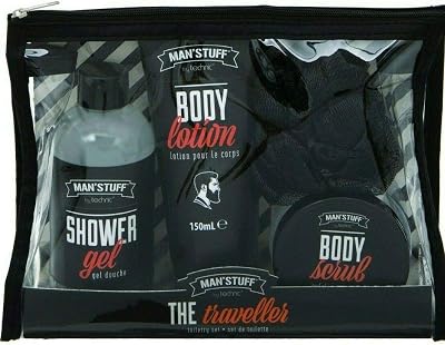 Technic Mens Traveler Kit Toiletry Bag with Body Scrub Shower Gel Body Lotion