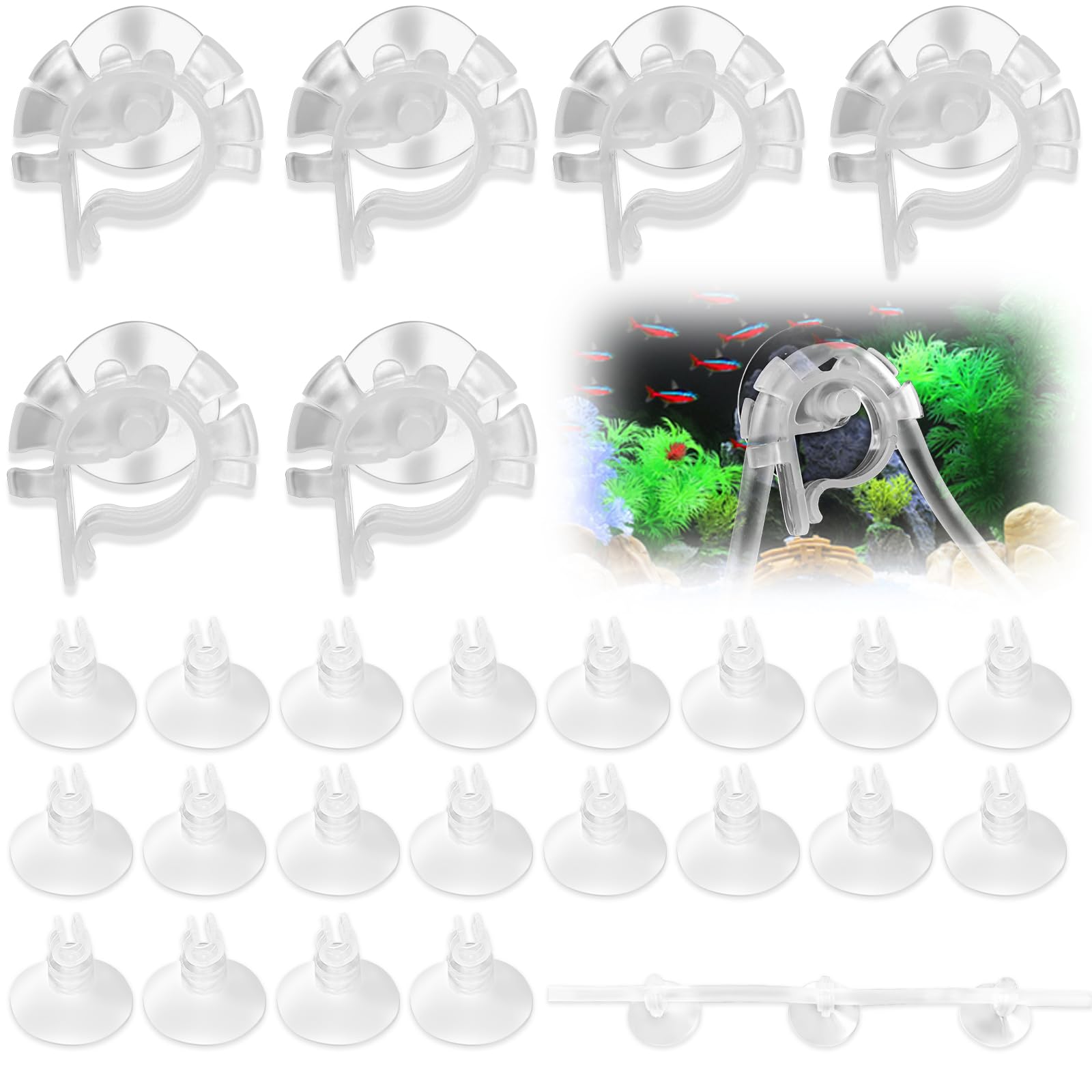 26 Pcs Aquarium Suction Cup Clips, Aquarium Fish Tank Suction Cups, Aquariums Cup Hose Clip, Aquariums Cup Hose Clip, Airline Suction Cup, Clear Air Hose Holder Clamp for Fixing Air Tubes(2 Stile)