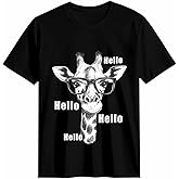 Graphic T Shirts for Women, White Giraffe Comic Cotton Girls Tees Short Sleeve Crewneck Summer Gym Casual Tops
