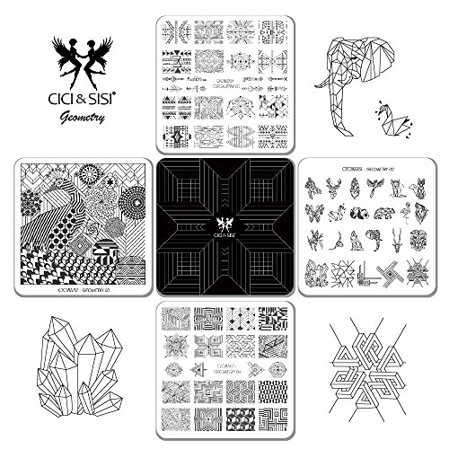 CICI&SISI Geometry Series Acrylic Nail Stamping Printing Plate Manicure Nail Art Decor Image Stamps Plate , 4 Pcs