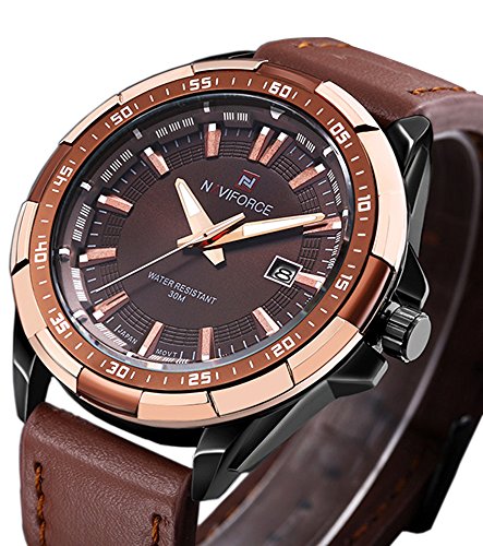 Tonnier Analog Men s Quartz Watch Calendar Watches Brown Leather Strap Luxurious Man Watches