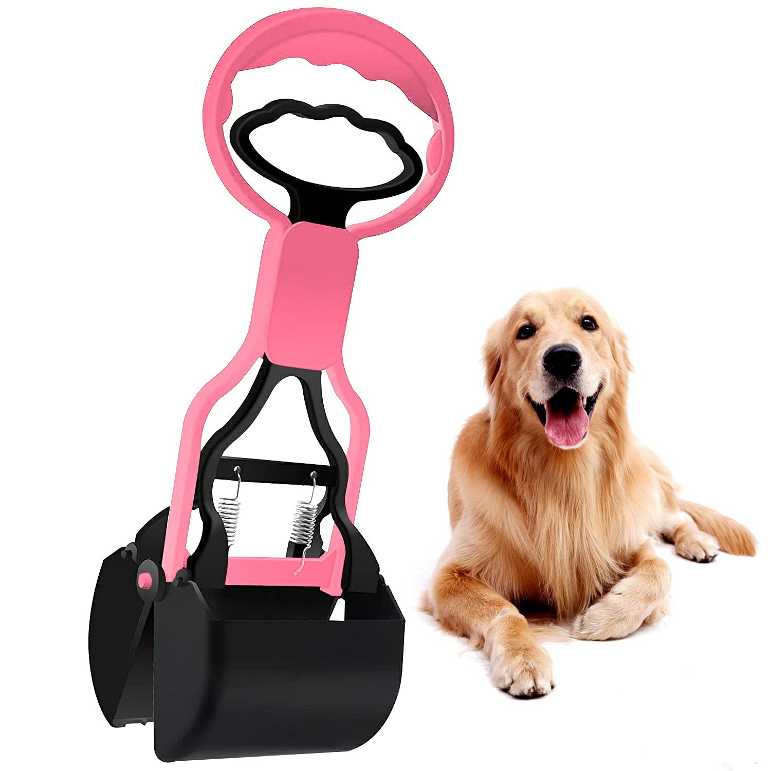 Pet Dog Pooper Scooper,1PC Non-Breakable Pooper Scooper, Large Pooper Scooper,22cm Handle Heavy Duty Dog Poop Scooper,Durable Dog Poop Pick Up Tool with Jaw Claw Bin for Easy Grass and Gravel (Pink)