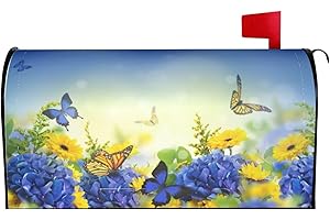 Duduho Spring Butterflies Hydrangeas Daisies Flowers Mailbox Cover Magnetic Mailbox Wraps Post Box Cover Décor 25.5x21 in