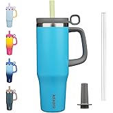 BJPKPK Insualted Tumblers with Handle and Straw 40oz Stianless Steel Travel Coffee Mug Thermal Cups with Lid,Reef Blue