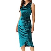 FeteChiq Velvet Dress for Women Wedding Guest Dress Sleeveless Cowl Neck Cocktail Party Dress