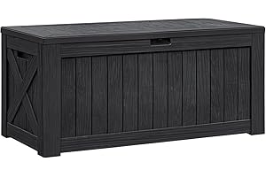 GUNJI 120 Gallon Deck Box Resin Indoor Outdoor Waterproof Storage Box Plus Large Lockable Storage Container for Patio Furnitu