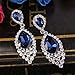 BriLove Wedding Bridal Dangle Earrings for Women Crystal Teardrop Cluster Beads Chandelier Jewelry Navy Blue Sapphire Color Silver-Tone