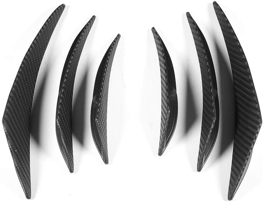 Universal Car Bumper Fin Canard Splitter Diffuser, 6 Pieces, Carbon Fiber Texture, PVC Material, Black, Multiple Sizes