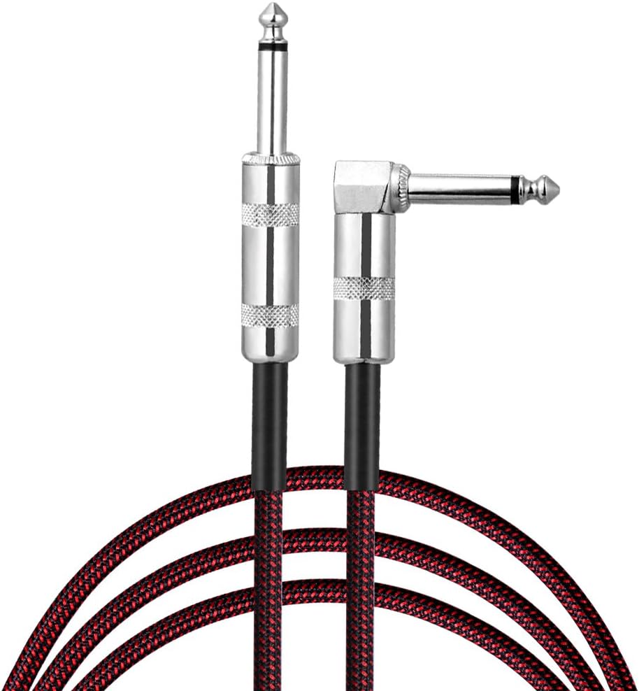 Guitar Cable, Sinhery 3M Guitar Lead Cable for Electric Guitar/Keyboard/Bass Noiseless Professional Instrument Cable with Straight to Right-Angle Plugs(Red)