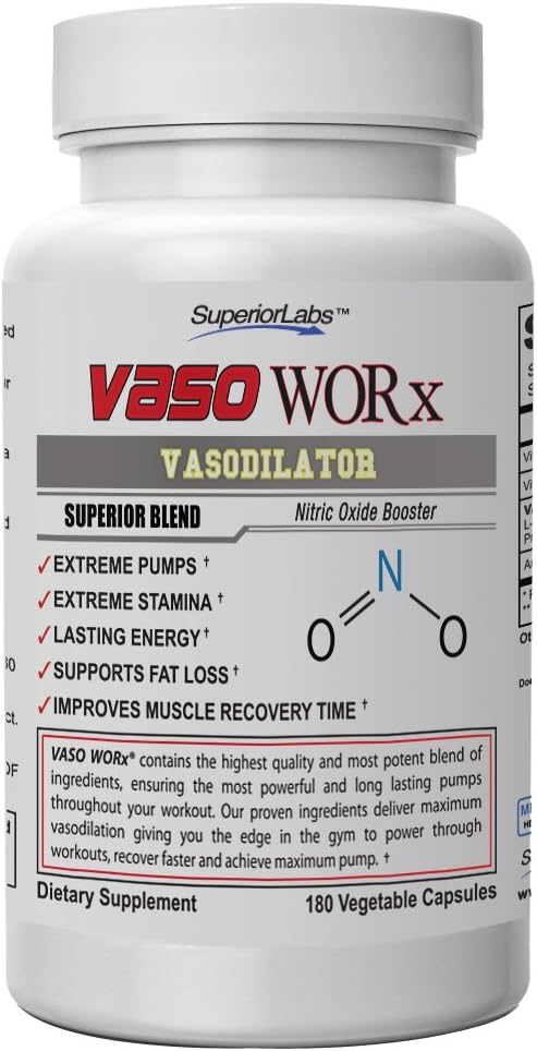 Superior Labs – VASOWORx® – Nitric Oxide Supplement – Extra Strength - 1,600 mg, 180 Vegetable Capsules – 7 Powerful Ingredients – Increased Energy, Stamina, & Circulatory Support: Health & Personal Care