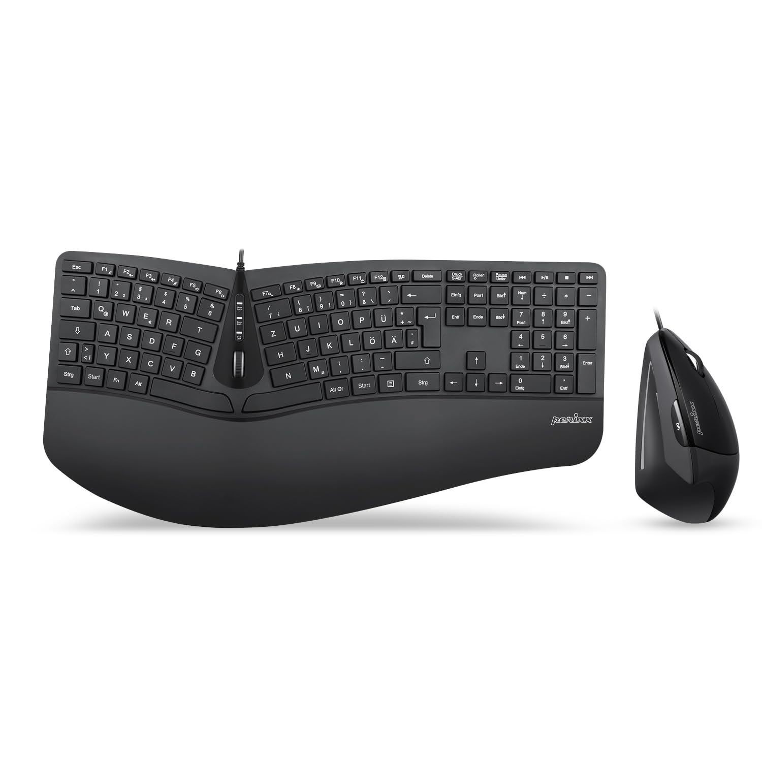 perixx PERIDUO-505BDE USB Tastatur, Maus-Set german, QWERTZ, Windows® black Ergonomisch, Handbal