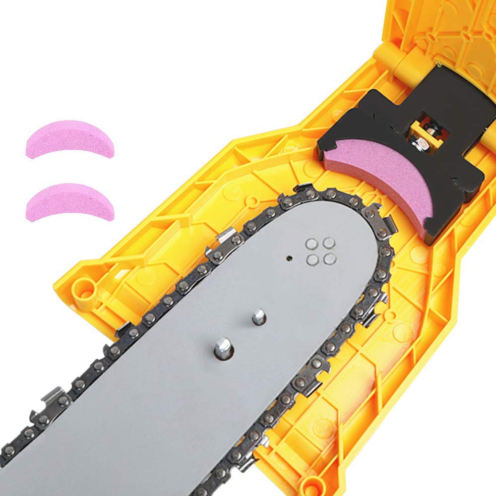 Chainsaw Sharpener Zwini Woodworking Quick Sharpening Stone Grinding Chain Tool with 3 Pieces Quick Whetstone for 14 to 20 Inch Guides and 2 Holes Chainsaw Bar
