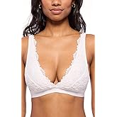JENNY JEN Women's Ivy Lace Bralette with Adjustable Straps, Unpadded Unlined Wireless Plunge Bra, Perfect Everyday Lingerie