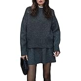 CHARTOU Women Sweater Skirt Sets 2 Pieces Outfits Loose Fit Pullover Sweater Knitted Mini Skirt
