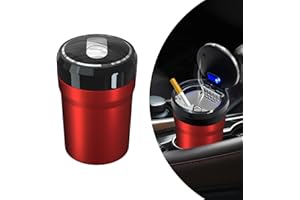 SHMZK Car Ashtray with Lid, Detachable Smokeless Cylinder Cup Holder Ashtray with LED Light, Portable Vehicle Ashtray Smell Proof Trash Can for Car Home Office, Car Accessories (Red, Large)