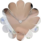 Andelaisi Boho Crystal Heart Necklace Vintage Heart Pendant Necklace Silver CZ Heart Choker Necklace Love Heart Chain Necklace Jewelry for Women
