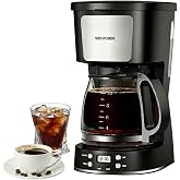 SECPOEDR 12 Cup Programmable Drip Coffee Maker, Auto Brew Coffee Machine | Keep Warm Plate,Removable Filter Basket,Auto Shutoff,LCD Display,Easy-to-Clean for Home Office,Silver and Black