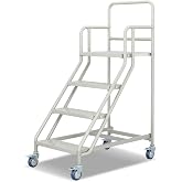 4 Step Industrial Rolling Ladder with Handrails,Steel Platform,23.3"W x59"H | Heavy Duty Rolling Ladder,Non Slip Steel Platform, Lockable Wheels ,Safety Handrails For Warehouses,Libraries,Storage Areas