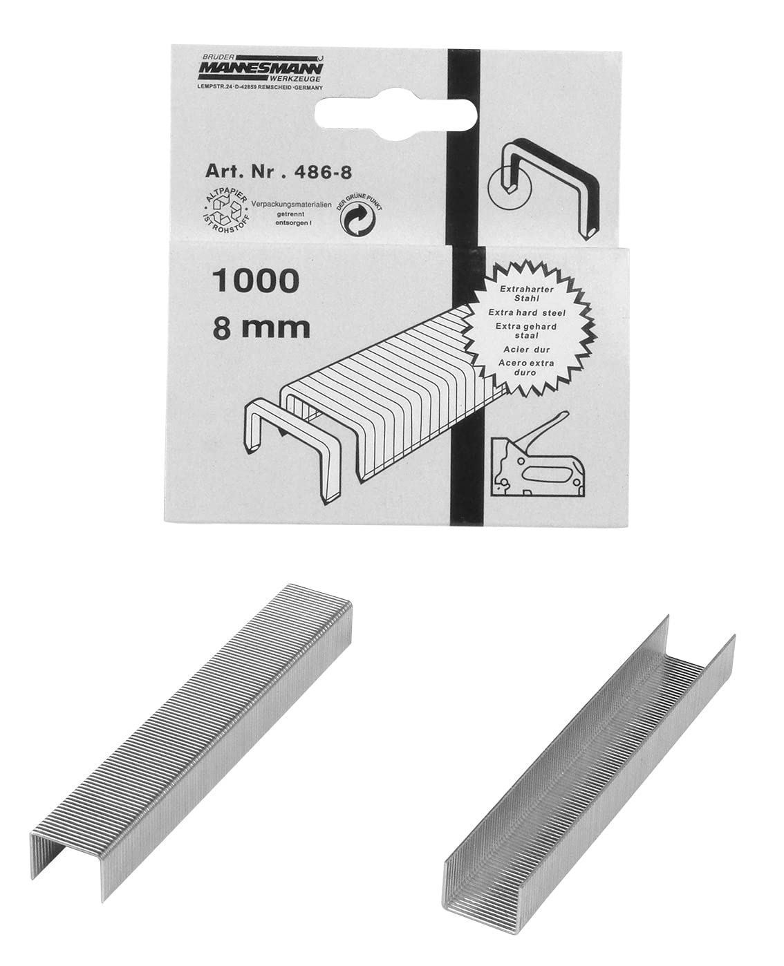Brüder Mannesmann Tools M 486 M483 and M484 Clips 8 mm Pack of 1000