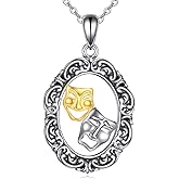 URONE Comedy Tragedy Mask Necklace 925 Sterling Silver Theatre Necklace Symbol of Drama Jewelry Gifts For Women