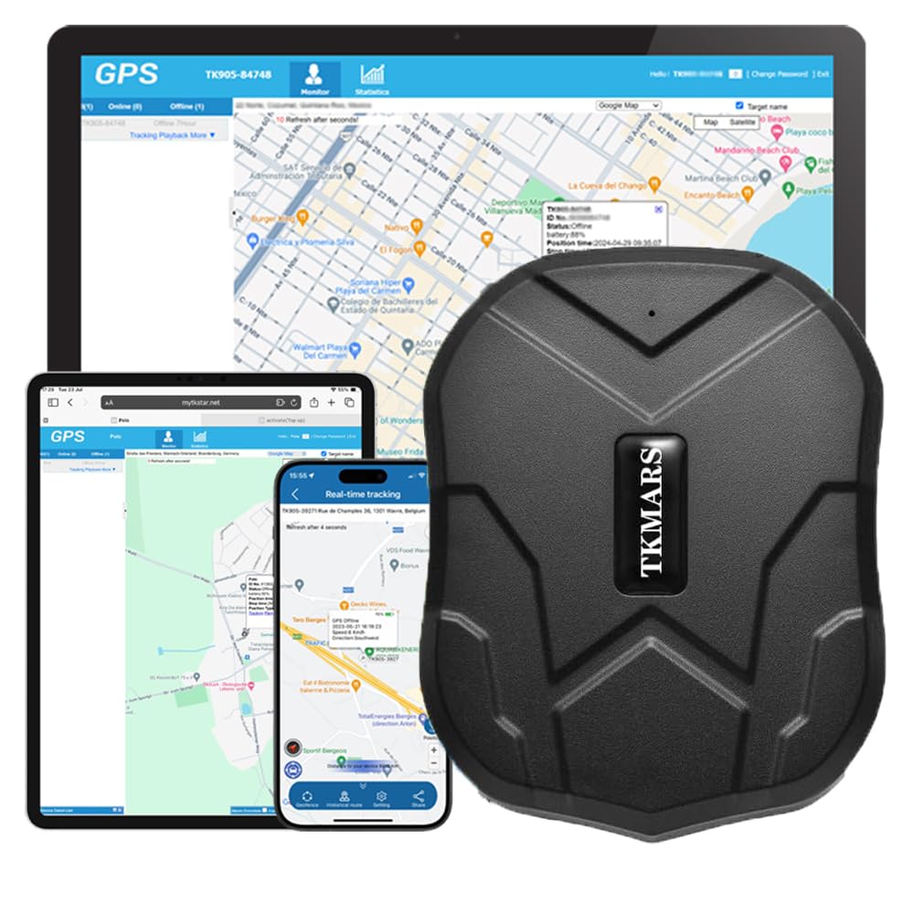 TKMARS GPS Tracker without Subscription GPS Tracker Car 90 Days Standby Time, 5 Seconds to Pudate Position, Strong Magnetic and Waterproof with Free APP, 5000mAh