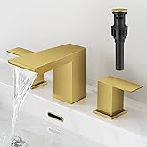 RUMOSE Widespread 8 Inch Bathroom Faucets Two Handle 3 Hole Brushed Gold Bathroom Sink Faucet with Pop Up Drain Stainless Steel Mixer Waterfall Vanity Lavatory Basin Tap