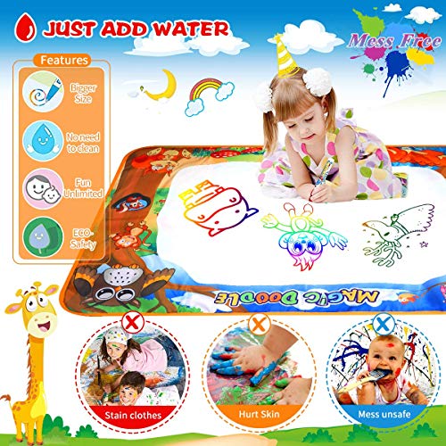 Magic Water Doodle Mat Drawing Mat Multicolor Animal World Theme Toddler Gifts Toys For 2 3 4 Year Old Girls Boys Educational Birthday Gifts Ideal Large Size 39.3 x 27.6 Inch 17pcs Accessories