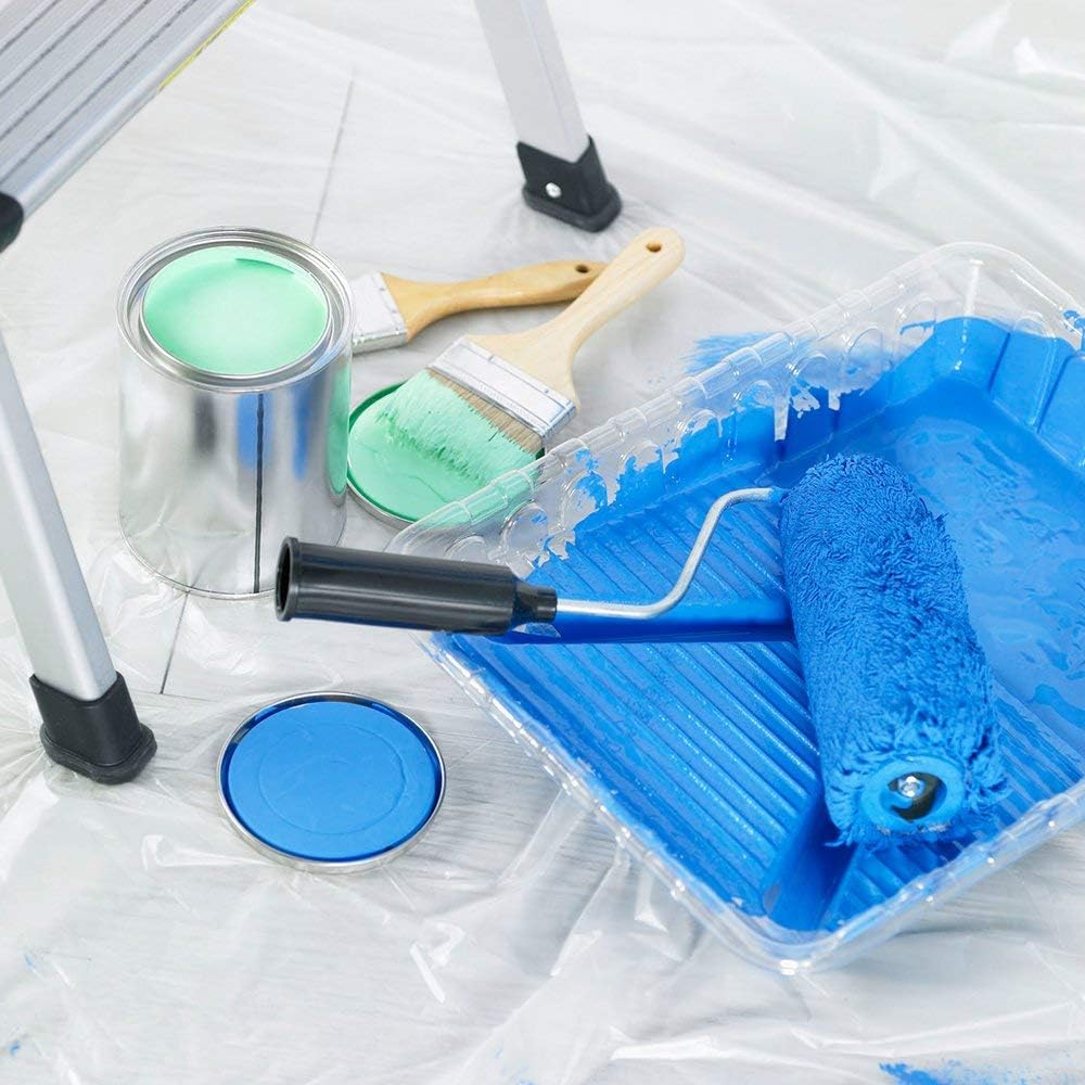 E-Gtong 1-Pack 2 Mil Plastic Drop Cloth, 9-Feet by 12-Feet Heavy Duty Plastic Painting Tarp, Waterproof Clear Plastic Tarp, Plastic Sheeting for Furniture, Wall Painting, Patio - - 