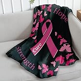 Pink Ribbon (Black) Breast Cancer Support Super Soft Throw Blanket - 50x60 Throw Blanket for Bedroom, Living Room, Spring Time, Holidays, Kids, Babies, Adults & Decor, Gifts - Hopsital Blankets