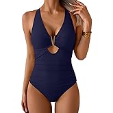 Eomenie One Piece Swimsuit for Women Tummy Control Cutout Bathing Suit V Neck Tie Back Swim Suit