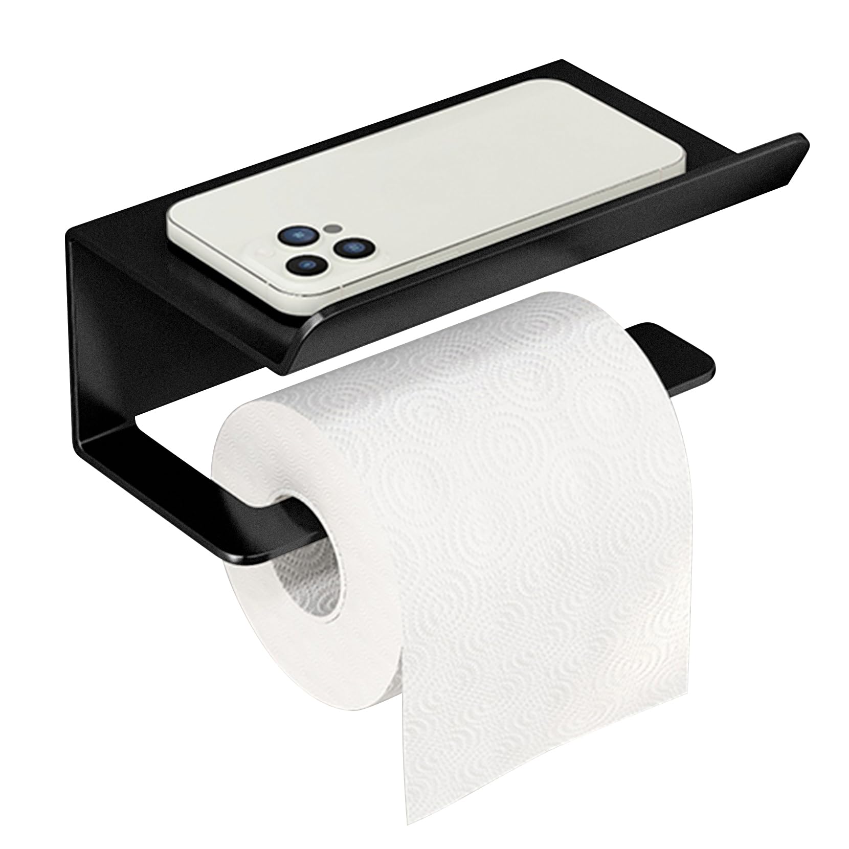 Keinlan Toilet Roll Holder Wall Mounted, Toilet Paper Holder with Shelf, Matte Black Toilet Roll Holder with Phone Shelf, Washroom Tissue Roll Holder with Shelf, Bathroom Kitchen Accessories - Black