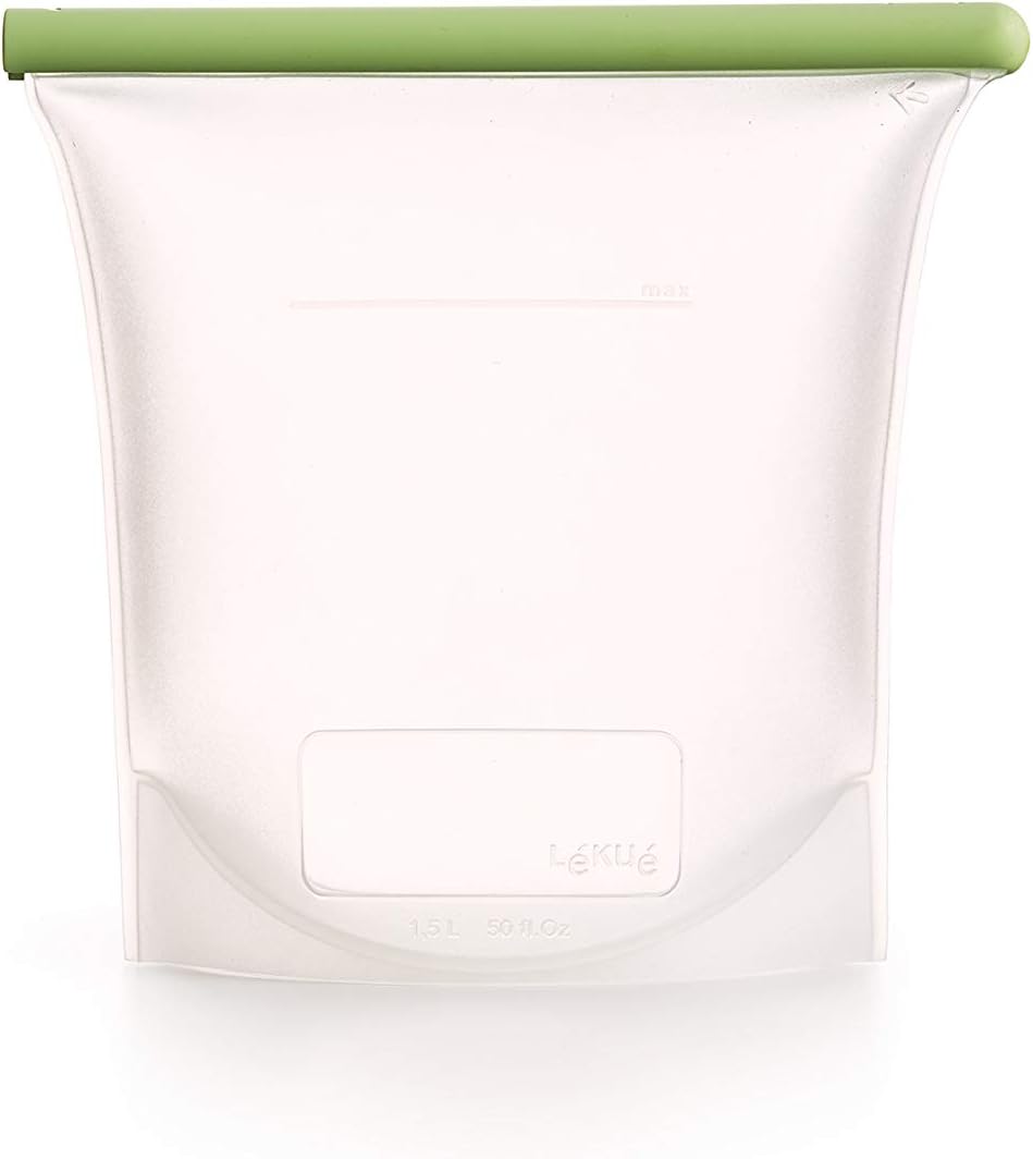 Lekue, 1500ml/6.35cups Reusable Silicone Bags for Airtight Food Storage and Sous Vide Cooking, 50 fl oz/ 6.25 Cups, Frost