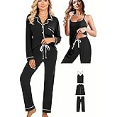 WJing Yi Jia 3Pcs Knit Pajamas Set For Women XS-4XL Womens Soft Pajama Sets Sexy Cami Pj Sets Sleepwear Loungewear Nightwear