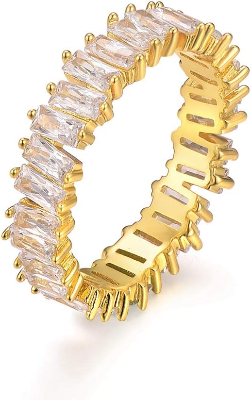 YOGEME Fashion AAA Cubic Zirconia Baguette Ring,Shinning,Eternity Ring Band for Women