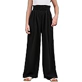 Milumia Girl's Linen High Waist Smocked Paperbag Wide Leg Pants Long Trousers