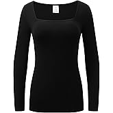 OThread & Co. Women's Long Sleeve T-Shirt Comfy Square Neck Shirts Basic Stretch Layer