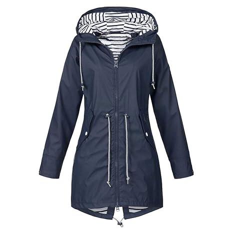 Longra Damen Regenjacke Regenmantel mit Kapuze Tasche Funktionsjacke Regenparka Wasserdicht Atmungsaktiv Outdoor Softshelljac