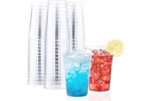 BYSNOW 100 Pack 12 oz Clear Plastic Cups, Disposable Wine Cups for Cocktail Party, Polystyrene Hard Plastic Cup with Higher Heat Resistance(12oz 100count)