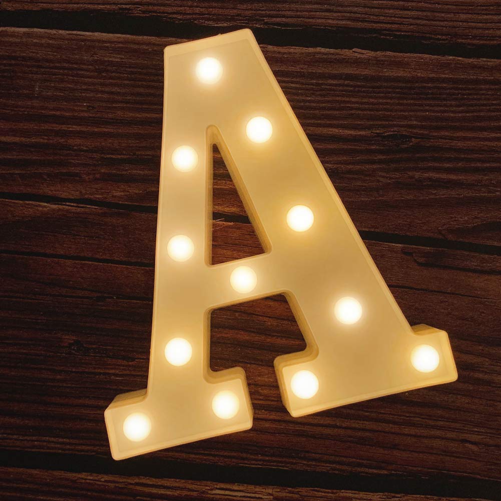 Photo 1 of MUMUXI Marquee Light Up Letters Battery Powered LED Alphabet Lights for Party Wedding Birthday Christmas Home Bar Decoration Lighted Sign (A)