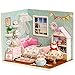 Cuteroom Dollhouse Miniature DIY Wood Kit Dolls house with Cover and LED Toy Christmas Gift Birthday Gift Cute Room