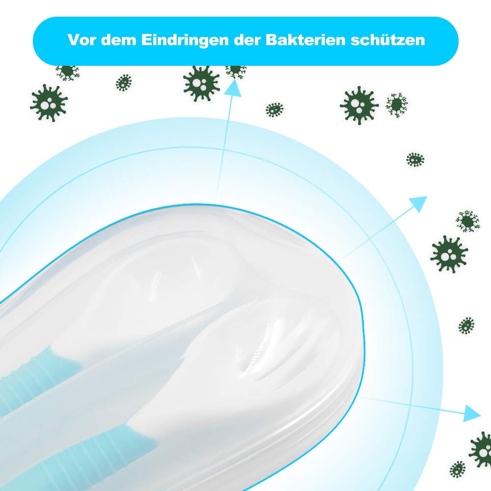 Babylöffel Von CalMyotis, Biegbare Baby löffel mit rutschfestem Griff, Baby-Utensilien Löffel mit Reisekoffe für Kleinkinder (Blau)