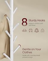 VASAGLE RCR04WT Wooden Coat Rack 8 Hooks Adjustable 3 Heights White view 3