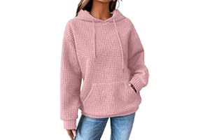 SHEWIN Womens Hoodies Casual Long Sleeve Drawstring Waffle Pullover Tops Loose Hooded Sweatshirt with Pocket
